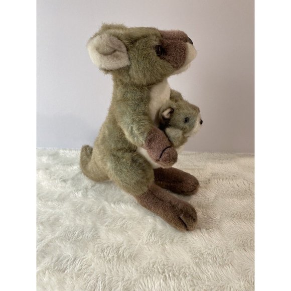 K&M Australian Kangaroo With Baby Dark Brown White Tall Soft Stuffed 15" Plush - Picture 3 of 9